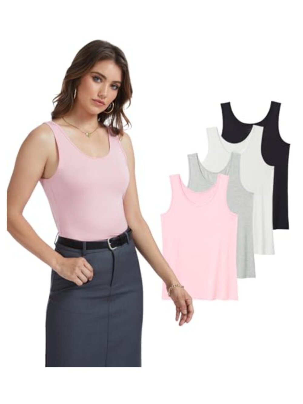 Women's Modal Tank Tops 4 Pack Lightweight Scoop Neck Layering Camisoles